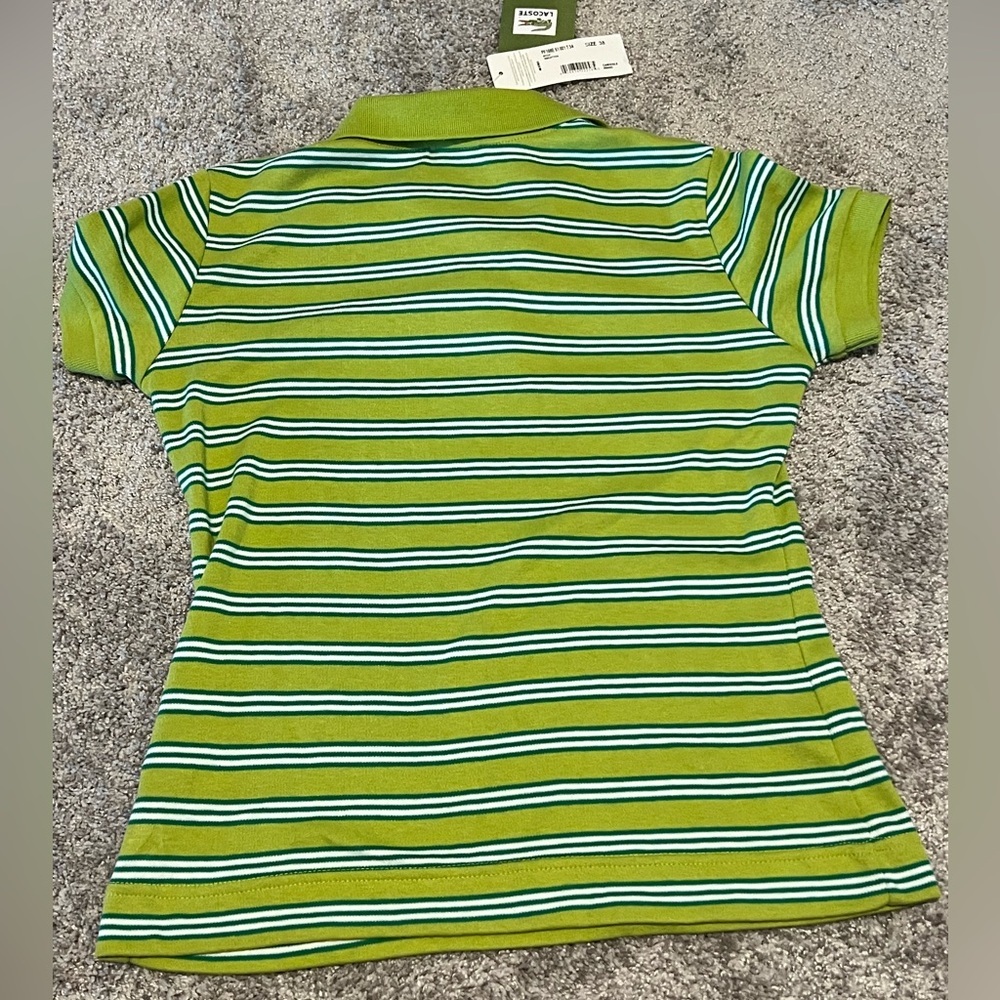 NWT Lacoste Women’s Avocat Green Striped Polo Shirt Size: Small Fitted - Picture 3 of 8